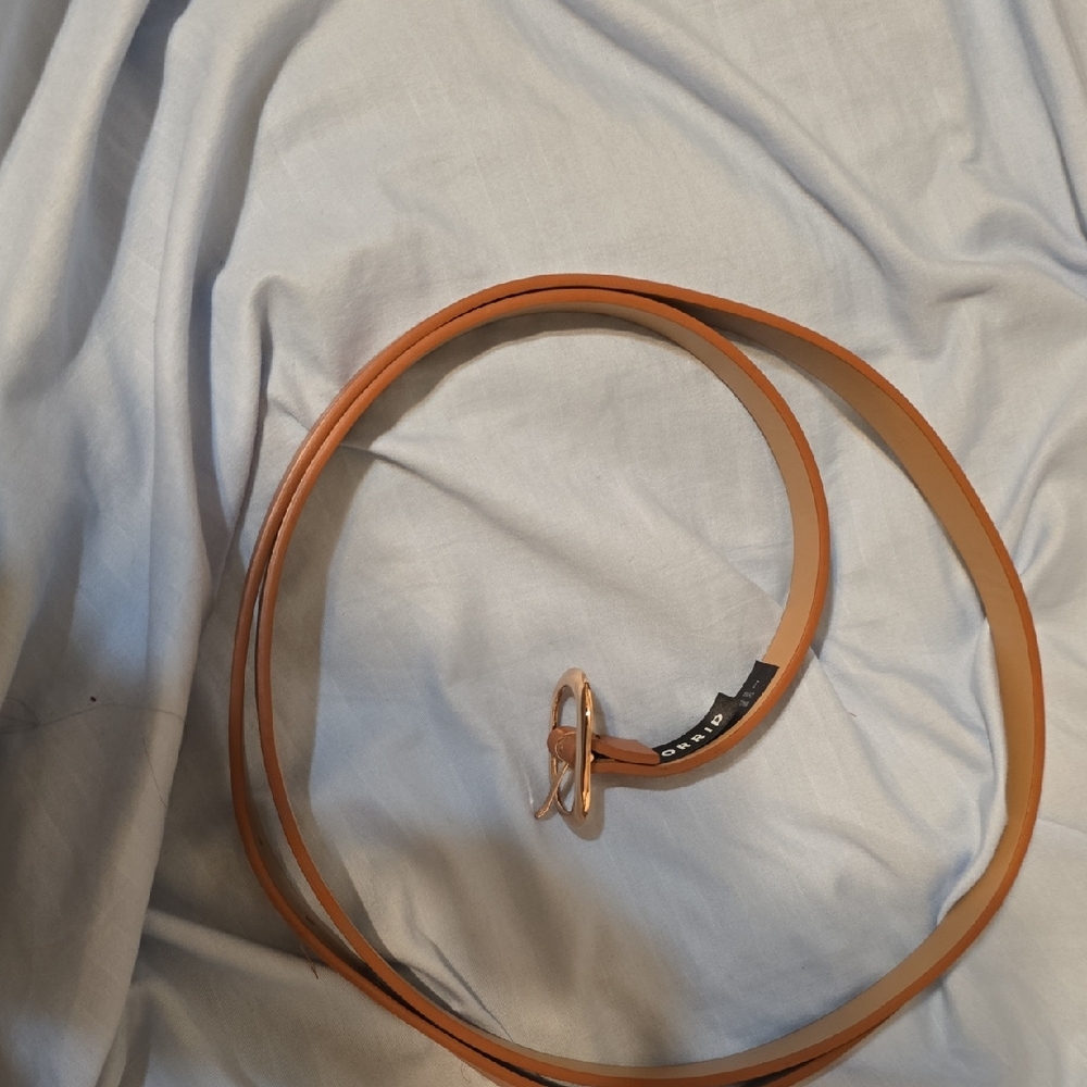 torrid tan faux leather skinny belt with gold ring buckle